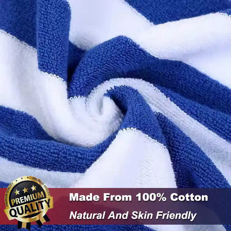100% Cotton Beach Towel 80x150cm Blue White Striped Luxury Heavy Thick Terry 650g Absorbent Hotel Bathroom Bath Towel for Adults