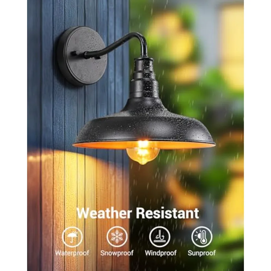 2 Pack Outdoor Wall Light, Gooseneck Barn Light Fixture, Black Matte Wall Mount Lantern, Farmhouse Outside Wall Sconce, Exterio
