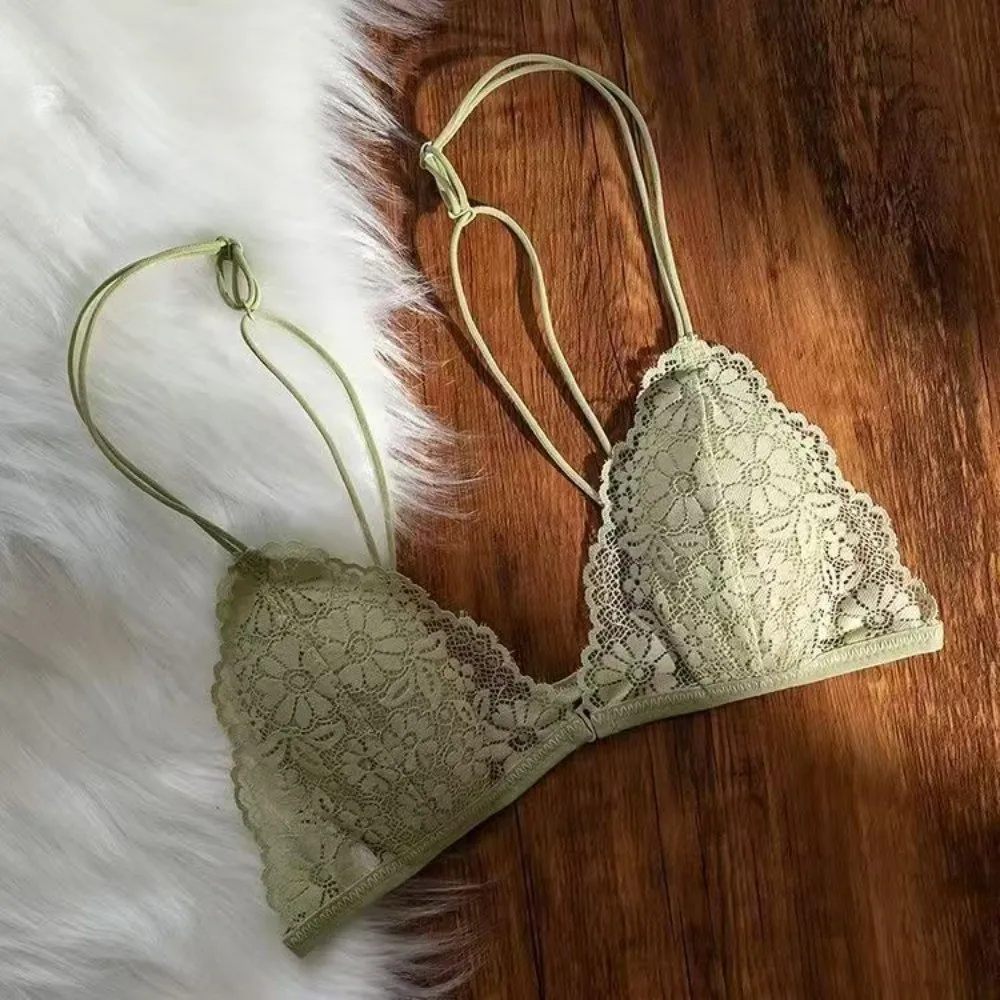 Ultra-thin Shoulder Strap Lace Wireless V Bra Shockproof Front Button Lingerie Brassiere for Women Anti-sagging Seamless