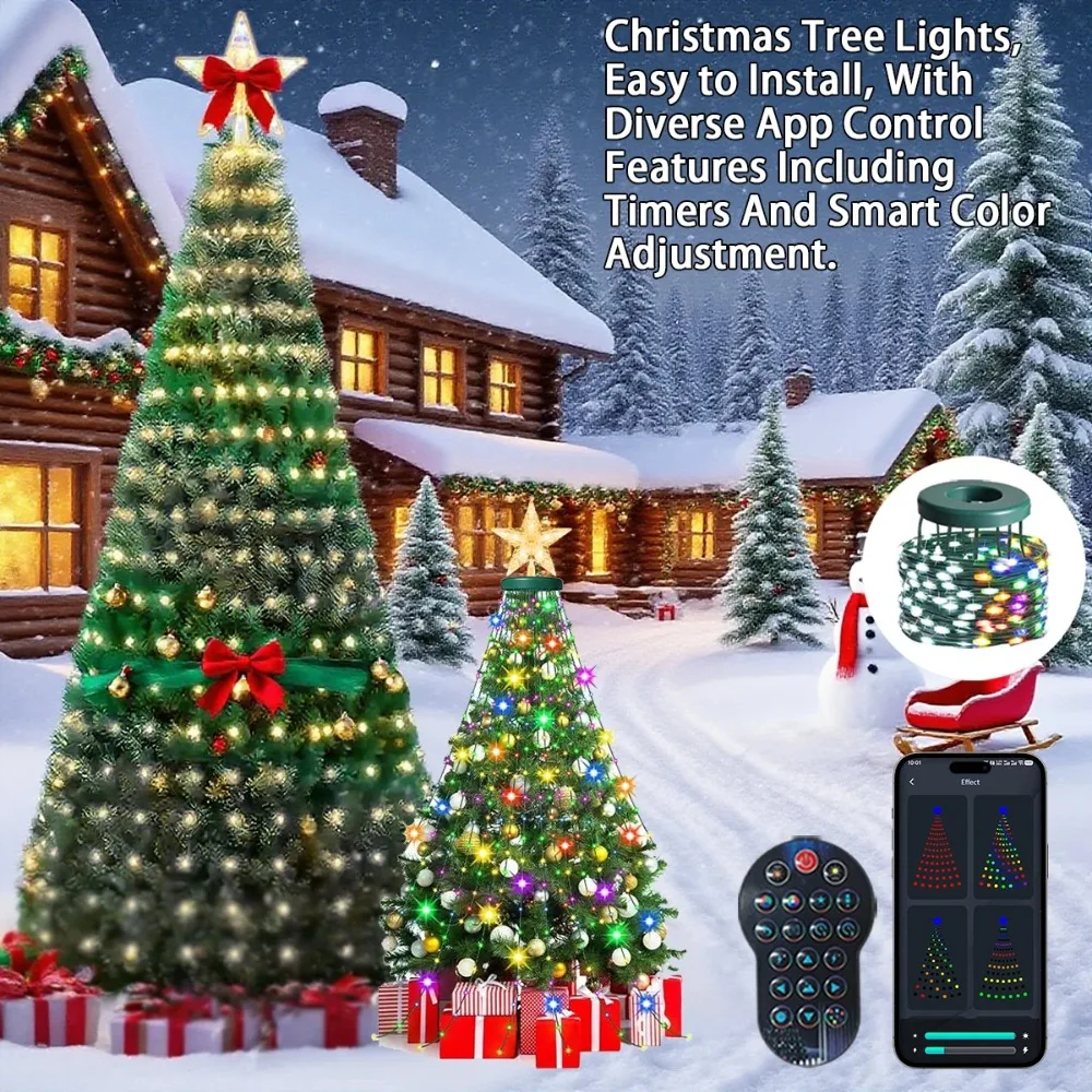 400LEDs Smart Christmas Tree Lights with Star Topper RGB LED Fairy Lights App Remote DIY Color Pattern for Christmas Tree Decor