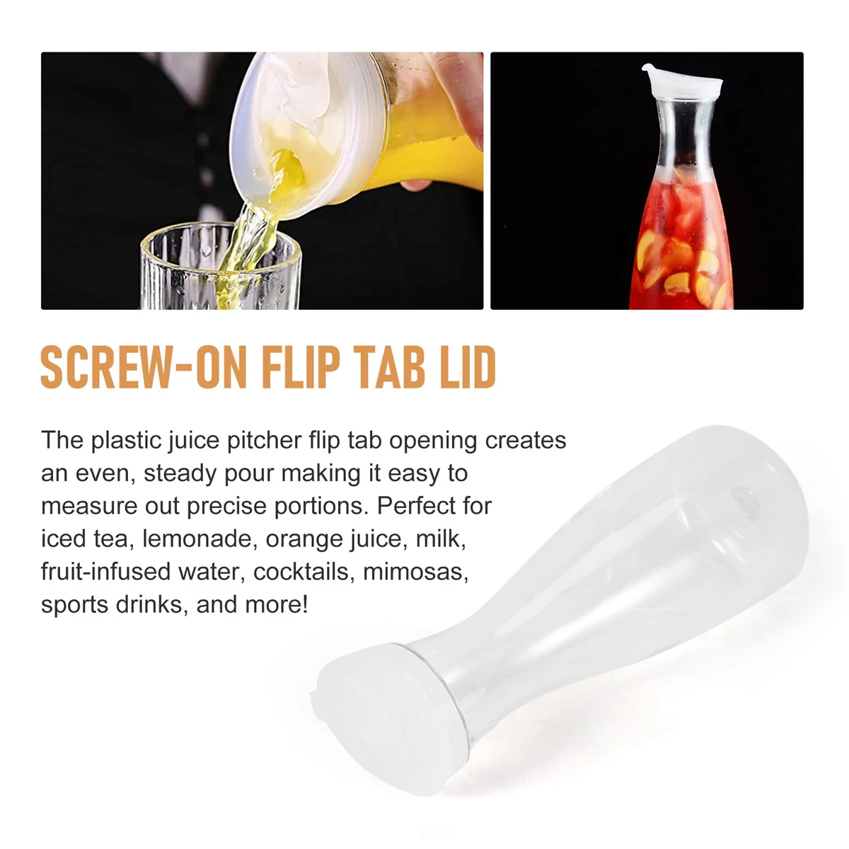 جديد 2 قطعة 1L أبواق مياه بلاستيكية مع أغطية علامة تبويب بيضاء قابلة للطعام وأباريق مقاومة للكسر قابلة لإعادة التدوير - جرة عصير #1