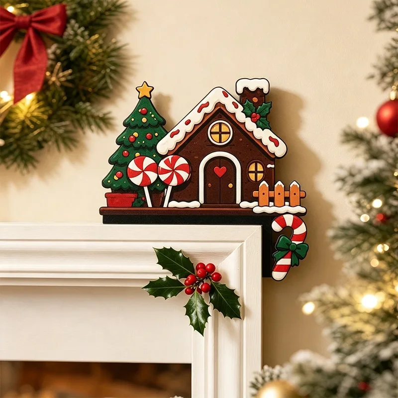3D Wooden Corner Shelf Christmas Decor - Santa Claus Gingerbread House & Tree Ornament for Door Frame/Mantel
