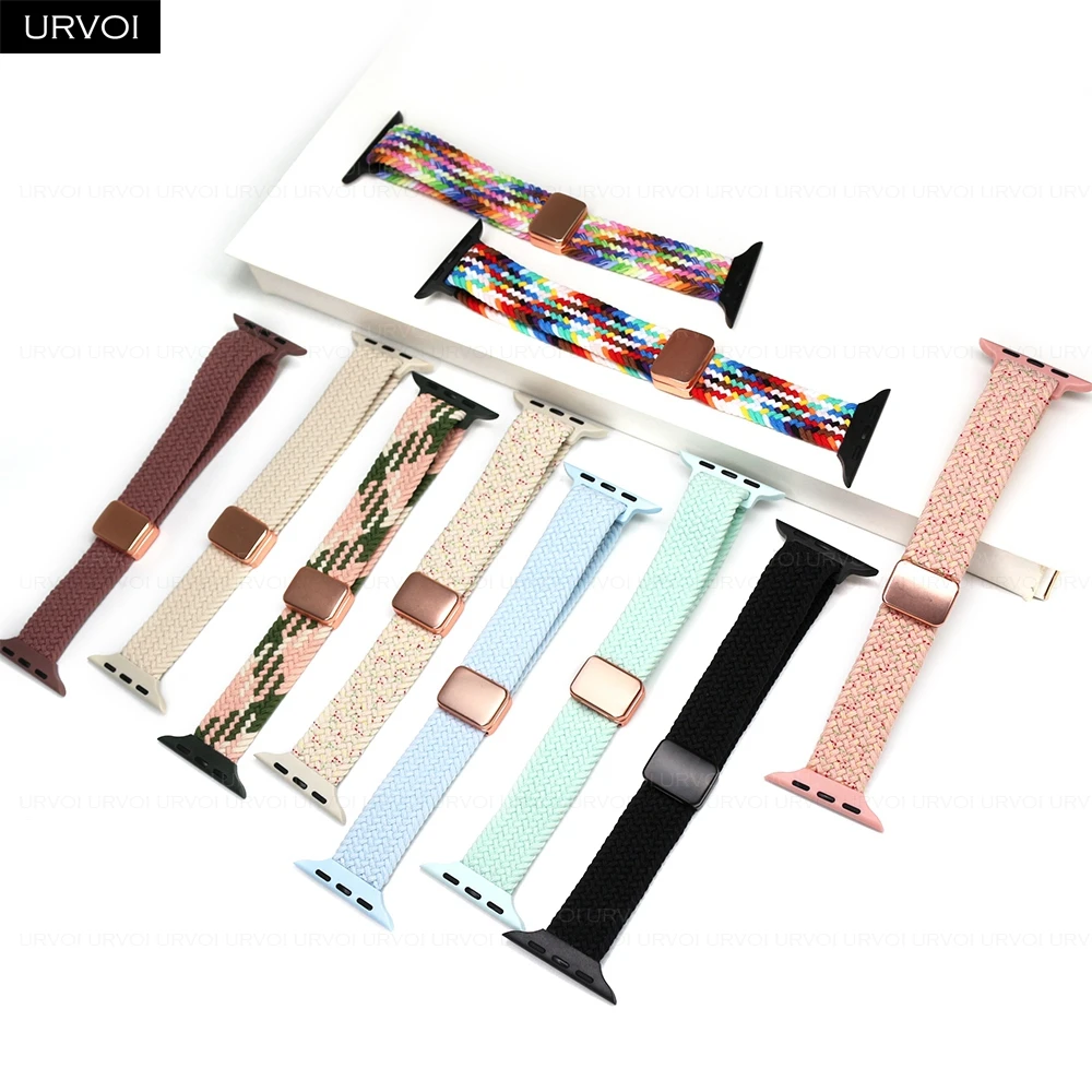 URVOI Slim Band for Apple Watch Series 10 9 8 7 6 Braided strap Magnet fold buckle for iWatch Pride edition elastic wristband