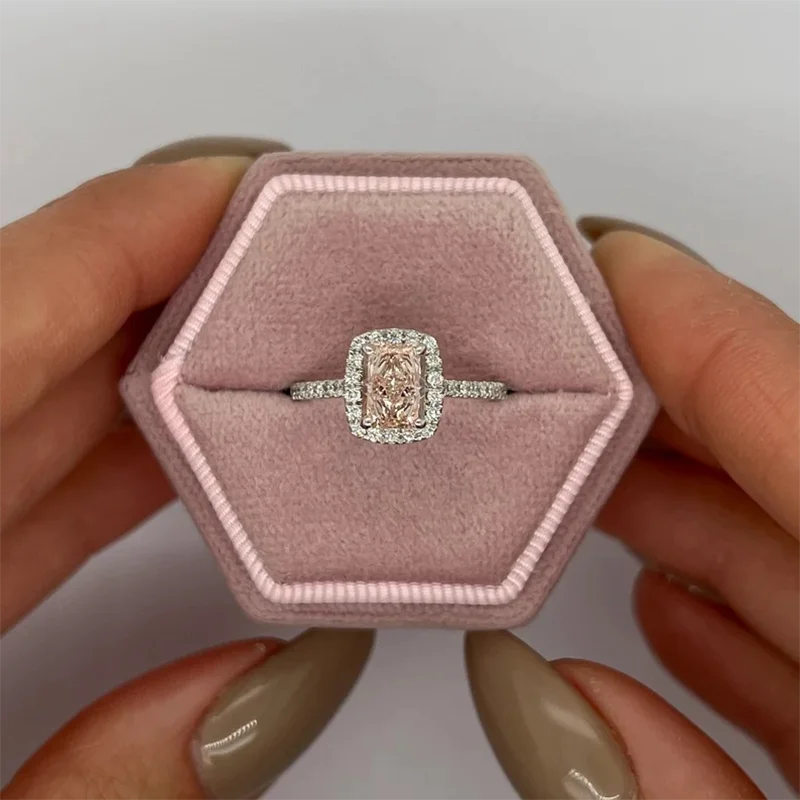 

1Ct Fancy Pink VS Clarity Radiant Cut Lab Diamond Special Halo Engagement 14k Gold Ring IGI Certified