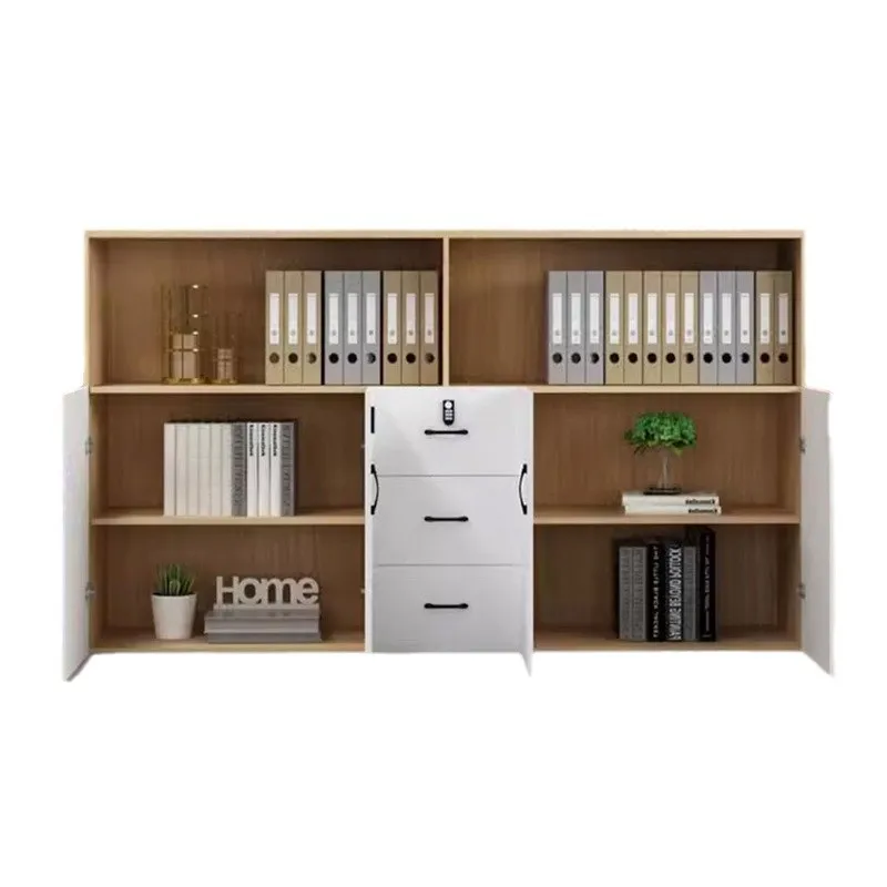 

Storage with lock partition side cabinet against wall floor bookshelf office file wooden low