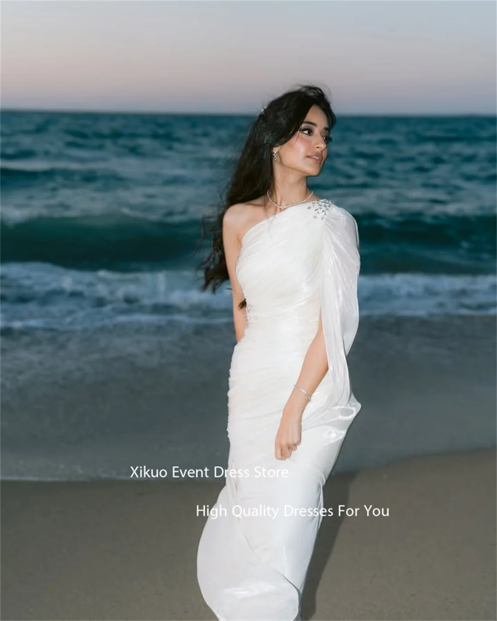 Xikuo Sparkle Kristall Eine Schulter Brautkleider Geraffte Chiffon Brautkleid Meerjungfrau Asymmetrische Vestidos De Novia Angepasst