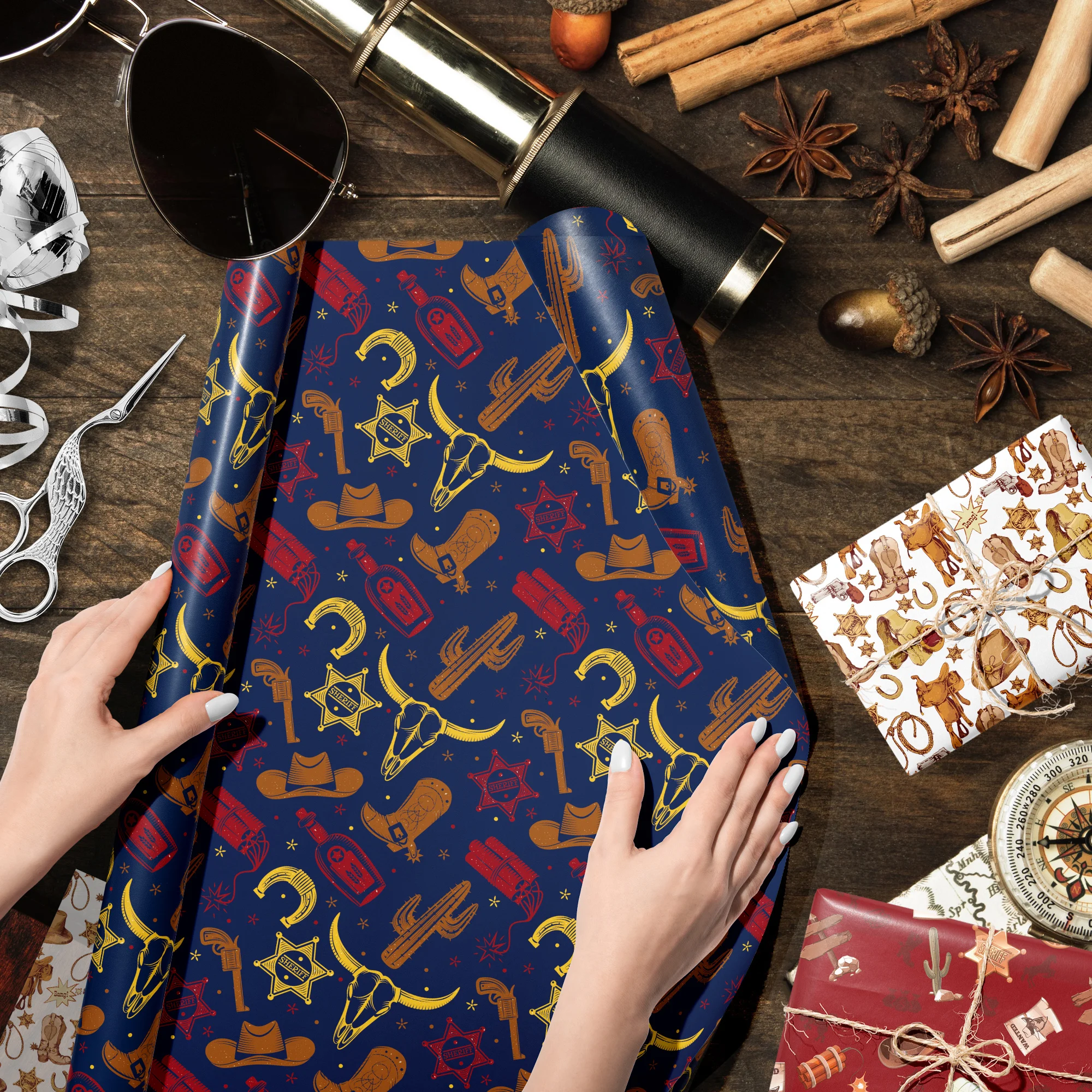 12pcs Wild West Cowboy Birthday Gifts Wrapping Papers Wrapping Decoration Tissue Baby Shower Party Crafts Presents Packing Paper