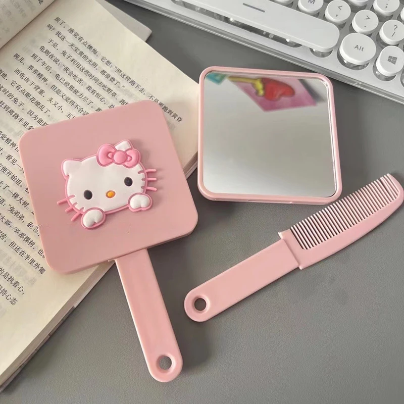 Cute Portable Sanrio Retractable Handle Makeup Mirror Cartoon Student Handle Mirror Hello Kitty Birthday Gift