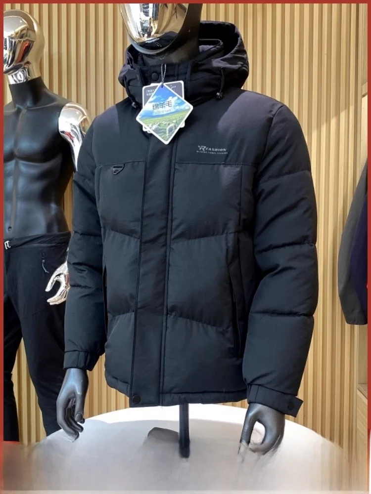 

aphene Thermal Reflective Wool Filled Hooded Cotton Jaet Men's Thiened Warm Windproof Water-resistant Winter Coat