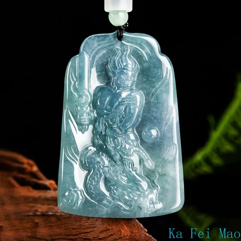 

Natural A-grade Jadeite Immovable Mingwang Blue Water Jade Pendant Zodiac Chicken Guardian Goddess Primordial Buddha Jewelry