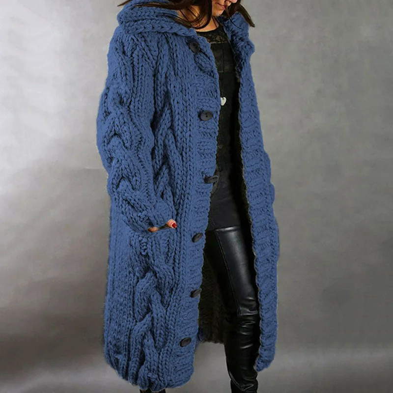 Damenpullover, neuer lässiger, lockerer, europäisch-amerikanischer Mode-Cardigan mit Umlegekragen, gestrickter langer Mantel, Pullovermantel in großen Größen – Detail 5