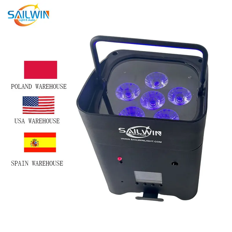 CE Sailwin Dmx ضوء المرحلة 6X18 واط RGBWA UV DJ بطارية الزفاف معدات إضاءة المسرح بالطاقة اللاسلكية LED Uplight WIFI