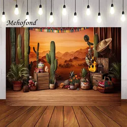 Mehofond Photography Background Mexican Western Desert Saguaro Cactus Guitar Floral Birthday Party Decor Backdrop Photo Studio