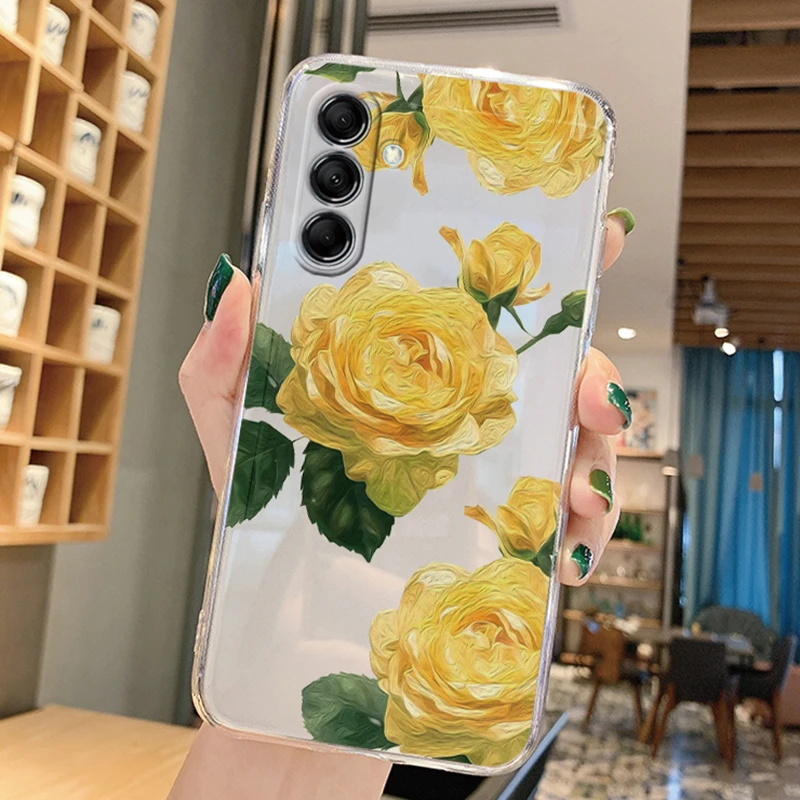 For Samsung Galaxy M13 M14 M15 F15 C55 F55 F23 M23 M34 M35 M54 M55 5G Luxury Flower Plants Fashion Silicone TPU Clear Phone Case