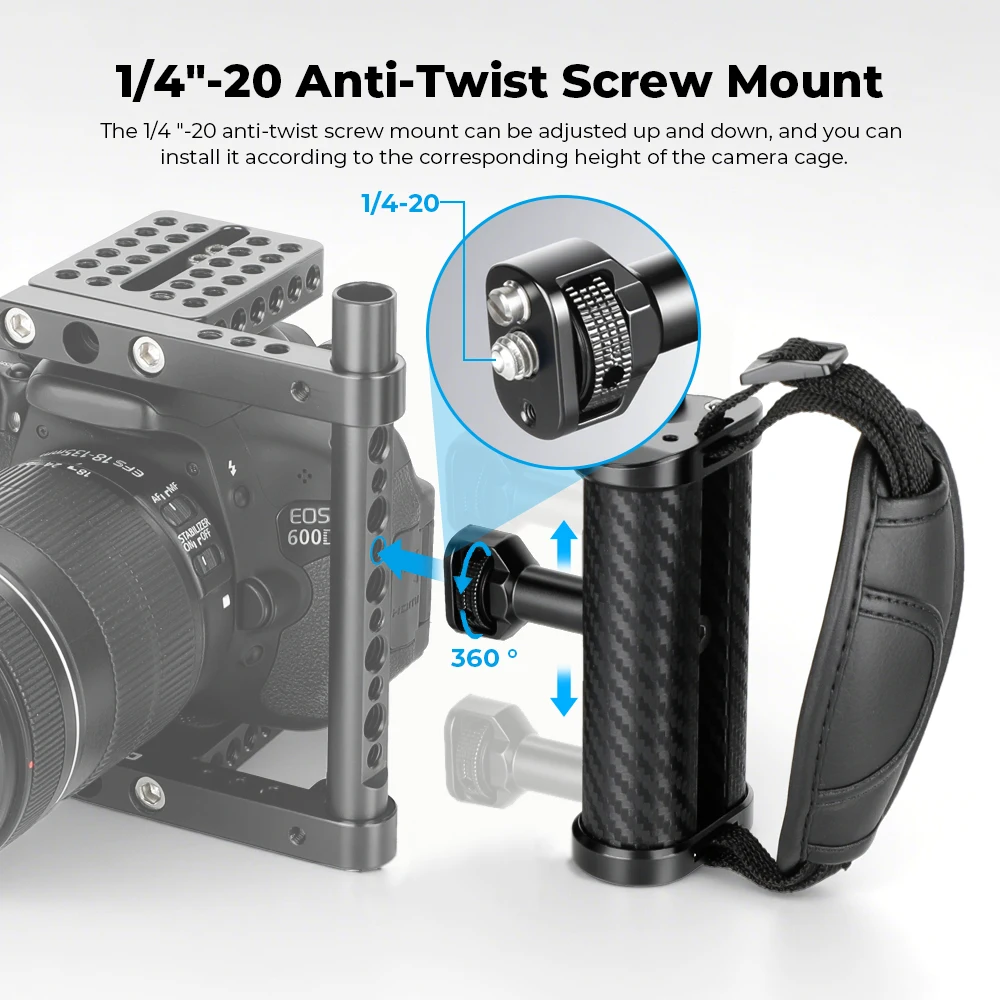 Боковая ручка из углеродного волокна HDRig, регулируемая рукоятка, винт 1/4, клетка для камеры, крепление для холодного башмака, держатель вспышки, позиционирующая ручка