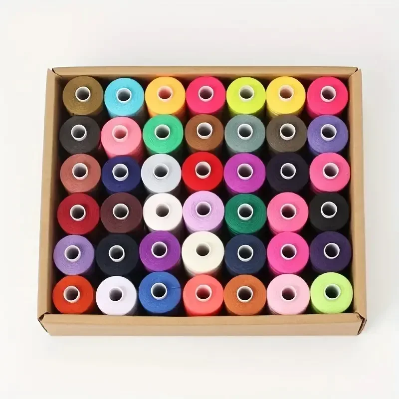 مجموعة خيط خياطة بوليستر 42 لونًا 1000 ياردة لكل لفة - 42 لفة للخياطة المنزلية ذاتية الصنع بألوان متنوعة