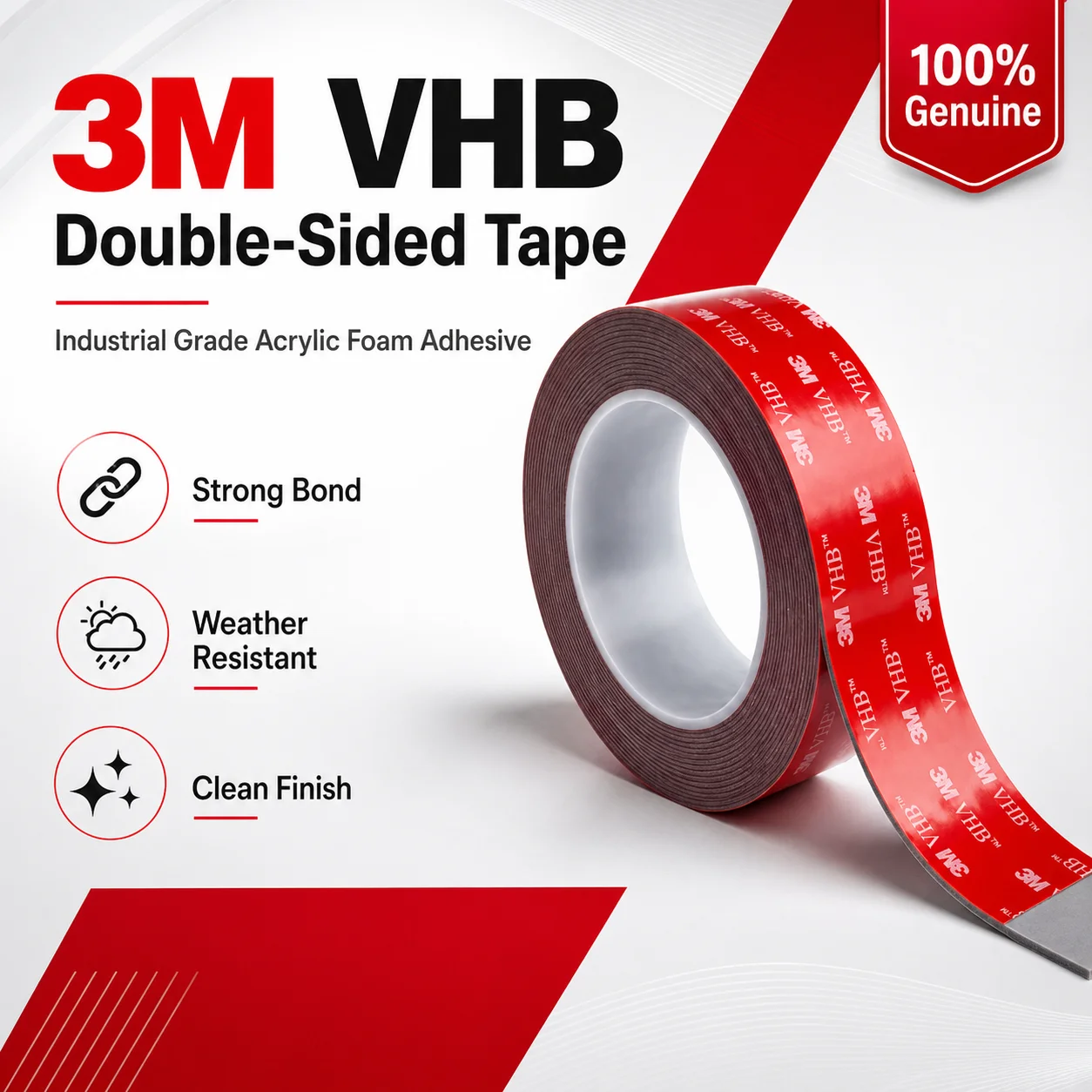 3M 5611 VHB Double Sided Tape 1.1mm Gray Heavy Duty Waterproof Acrylic Foam Tape for Car Trim Spoilers Emblems