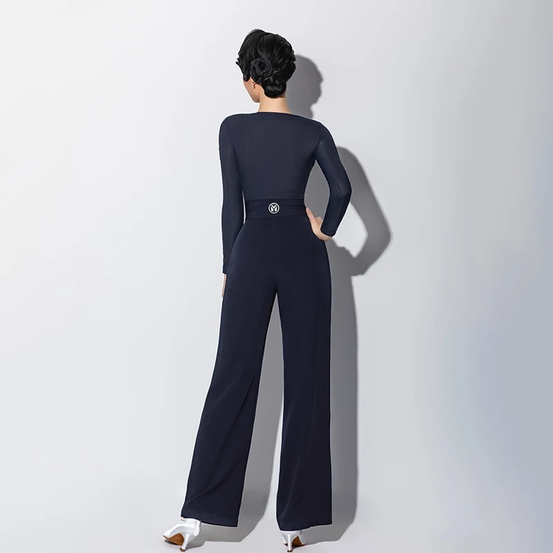 V-neck Long Sleeve Top High Waist Pants Suit Waltz Costumes Modern Dance Clothing Ballroom Dress Practice Training Wear DN21832