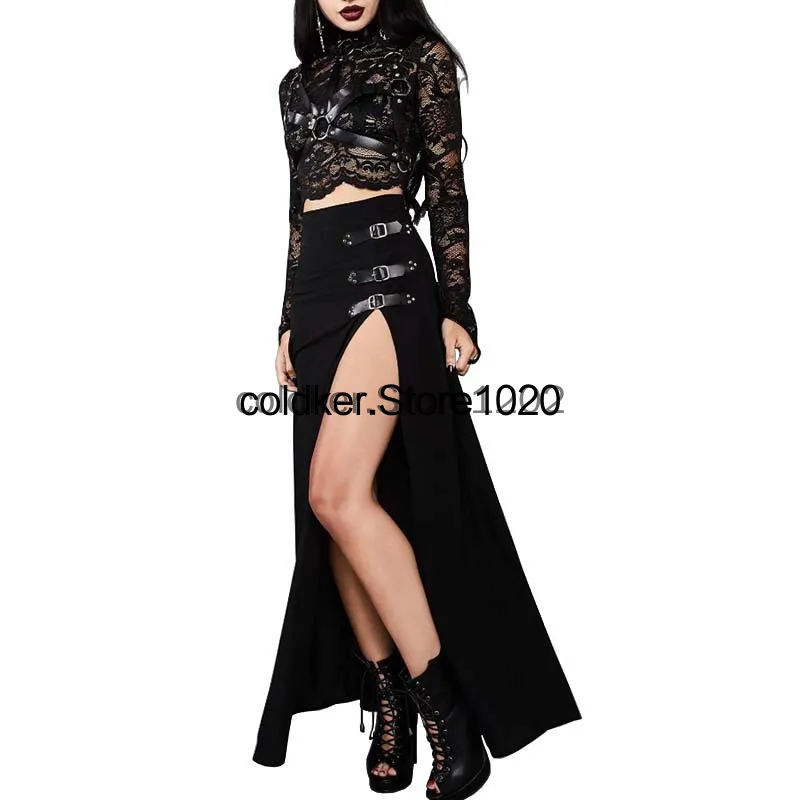 European and American Women's Fashion Costuems New Arrival High Waisted Sexy and Elegant Split Rivet Y2k Solid Long Skirt