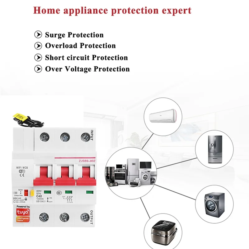 AF91-1 Piece Smart Circuit Breaker Tuya Smart Circuit Breake Automatic Switch Overload Short Circuit Protection (4P)