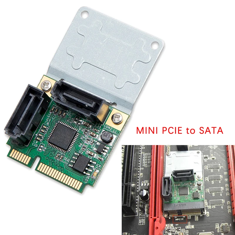 Mini PCI-E para 2 Portas SATA 3.0 Adaptador de Expansão, Chip PCI-Express, Placa de Expansão, PCIe para Dual SATA, 1PC