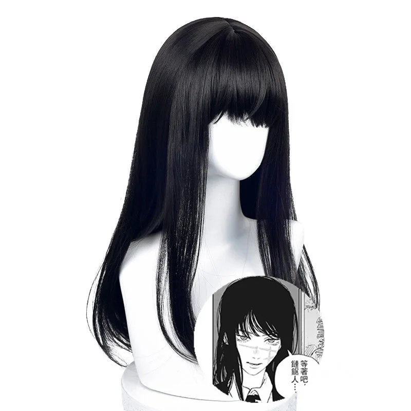 Extensiones de Cabello Sintético para Cosplay de Personajes de Dibujos Animados, Peluca Natural Transpirable, Larga Lacia Negra con Gorro para Mujer 2