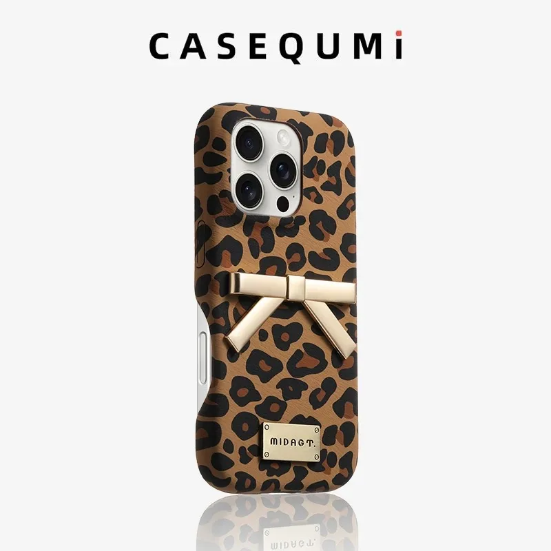 

Black leopard bow mobile phone case, suitable for iPhone, silicone, anti-fall