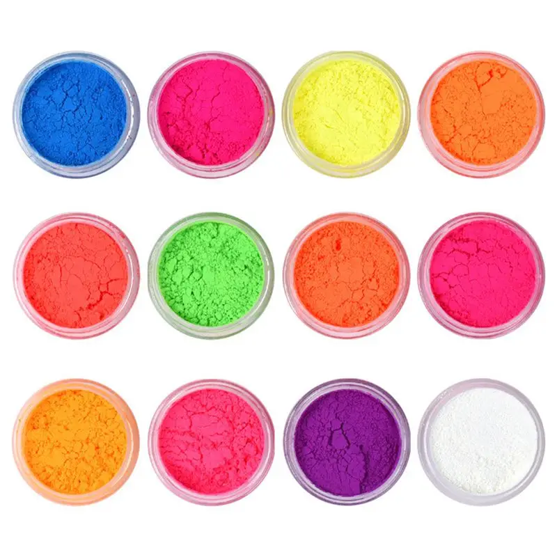 Poudre de Pigment de phosphore Fluorescent, mélange de 8 couleurs, pour vernis à ongles, peinture et impression, décorations d'ongles, 80 grammes = 8x10g