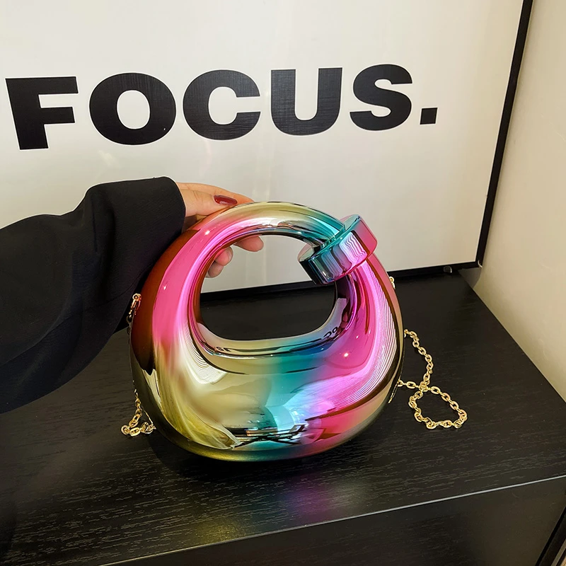 

Small Handbag Women Gold Evening Clutch Bag Luxury Lipstick Pouch Fashion Party Purse High Quality Acrylic Round Crossbody Bag