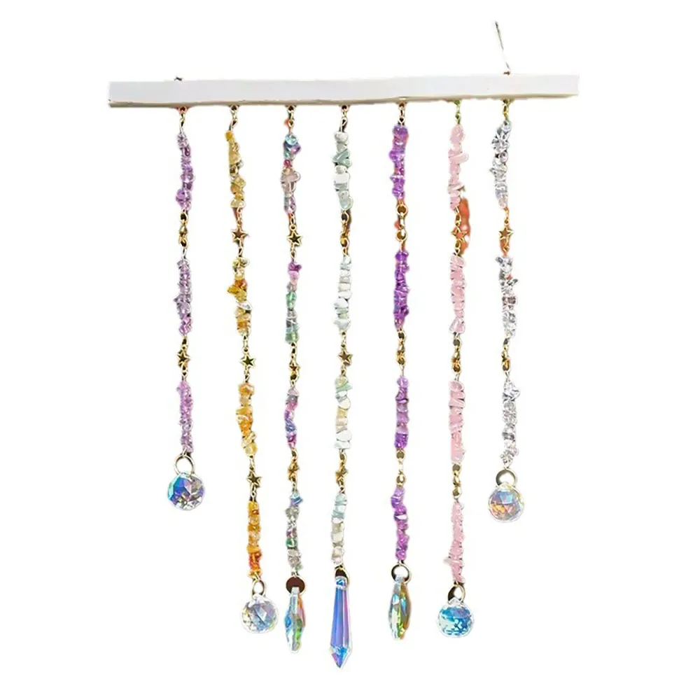 Custom Multi Stone Chip Stone Driftwood Wind Chime - Glass Pendants Hanging Ornament for Window Decor