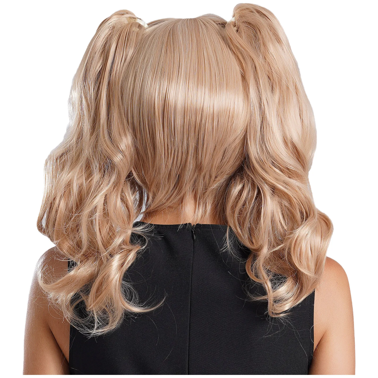 Womens Long Curly Multi-color Synthetic Wig Lolita Comic Con Human Hair Japanese Anime Role Cosplay Wig with Clip-on Ponytails