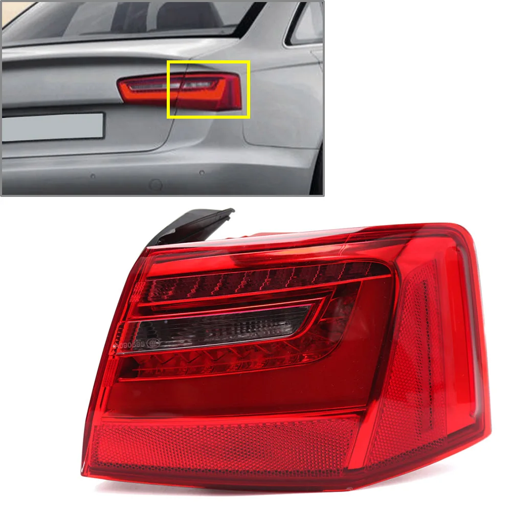 Car Tail Warning Lamp Outer Turn Signal Rear Right Brake Light For Audi A6 C7 12-18 ABS Red + Clear