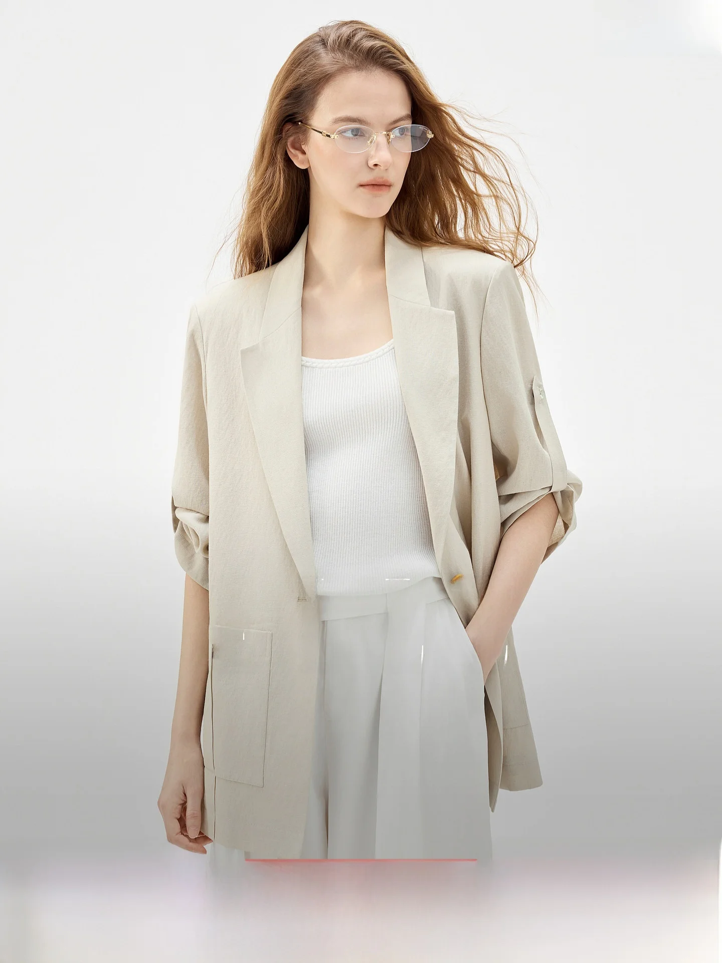 Elle Women's Casual Commuter Style Suit Jacket Summer New Design Shape Outerwear Long Sleeve Pure Color One Button Closure