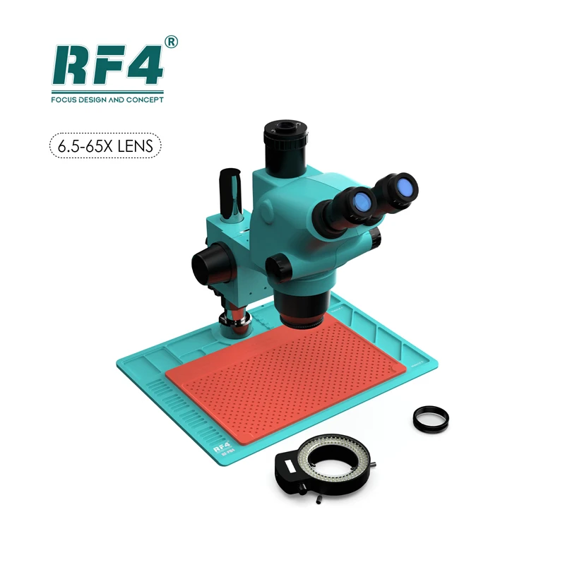 

RF4 RF6565-PO4 Stereo 6.5-65X Magnification Microscope High Temperature Resistant 144LED for Electronic Phone PCB Solder Repair