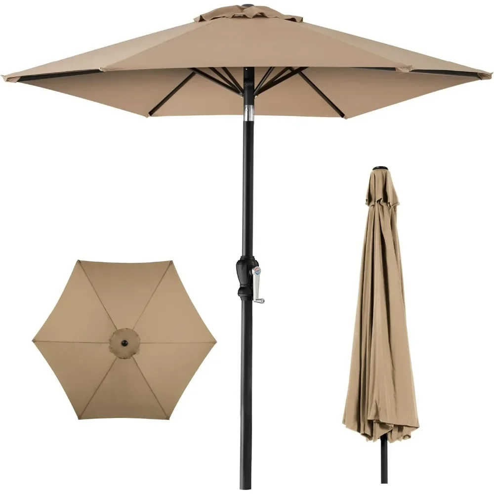 10ft Outdoor Steel Polyester Market Patio Umbrella w/Crank, Easy Push Button, Tilt, Table Compatible - Tan Umbrellas