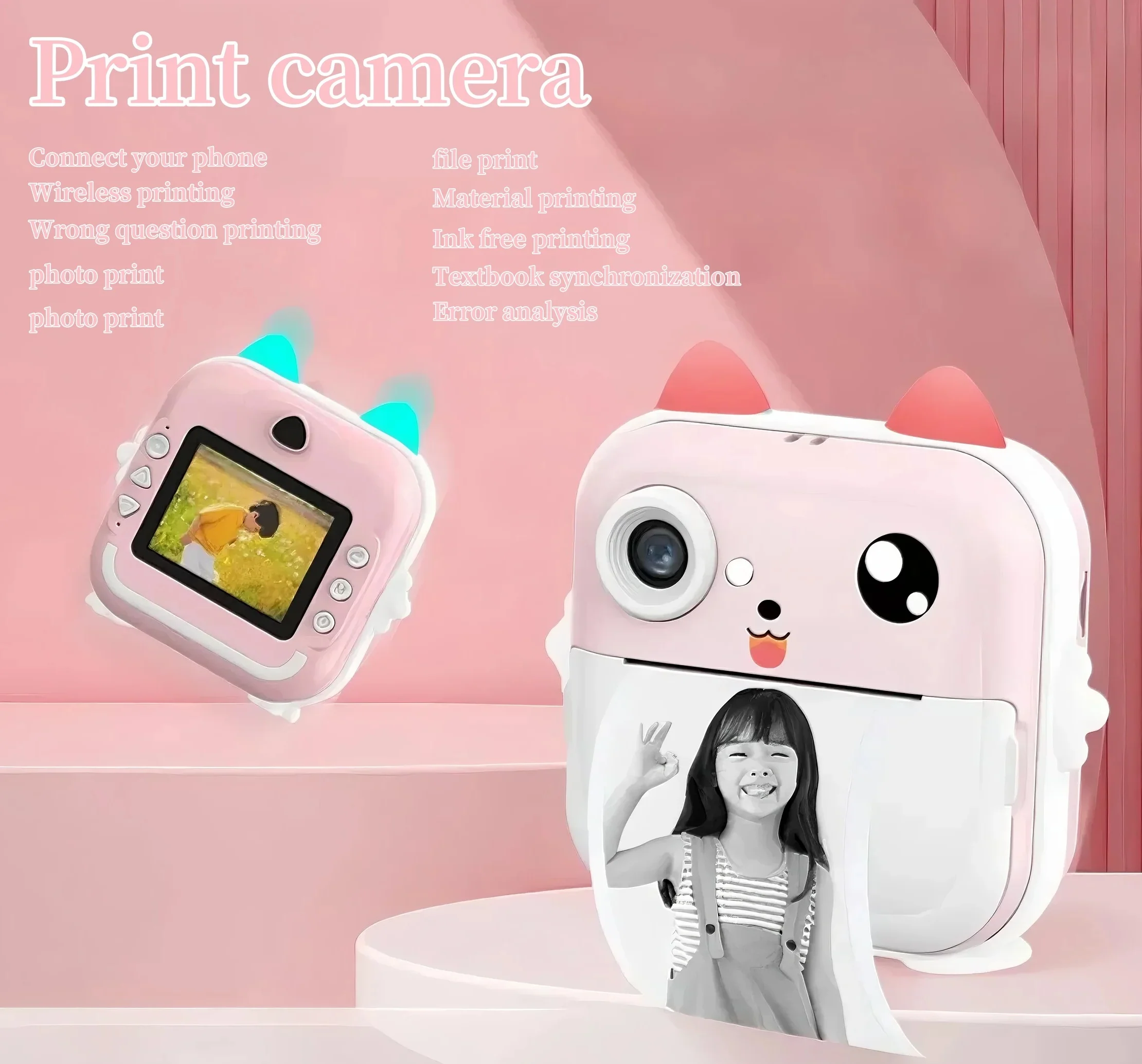 Children Camera Instant Print Mini Digital Video Camera for Kids   HD Screen APP Connect children's digital camera toys as gifts