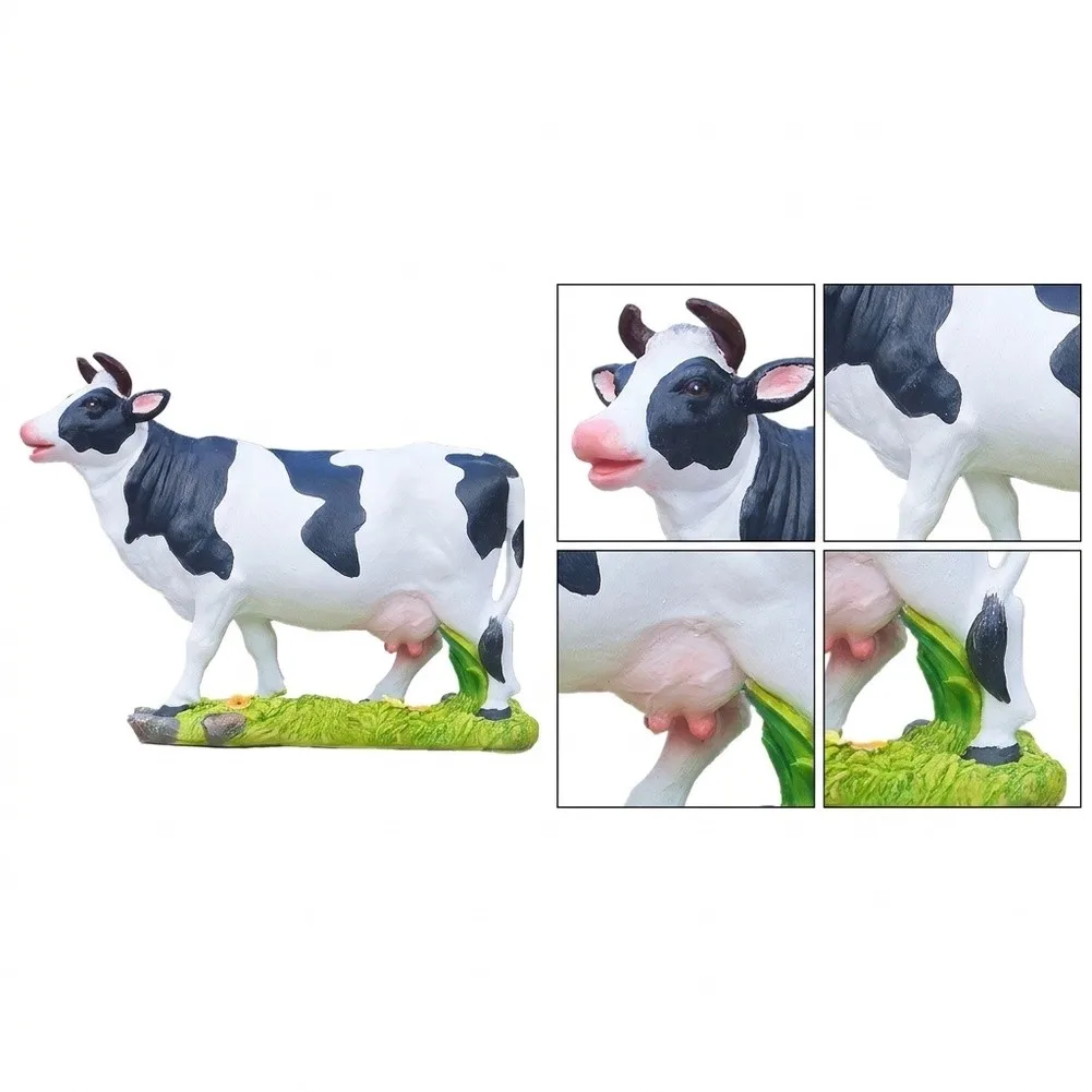 Farm Animal Decor Resin Cow Statue for Home Garden Patio Desk Shelf Black and White Design 22 8 17 cm Dimensions