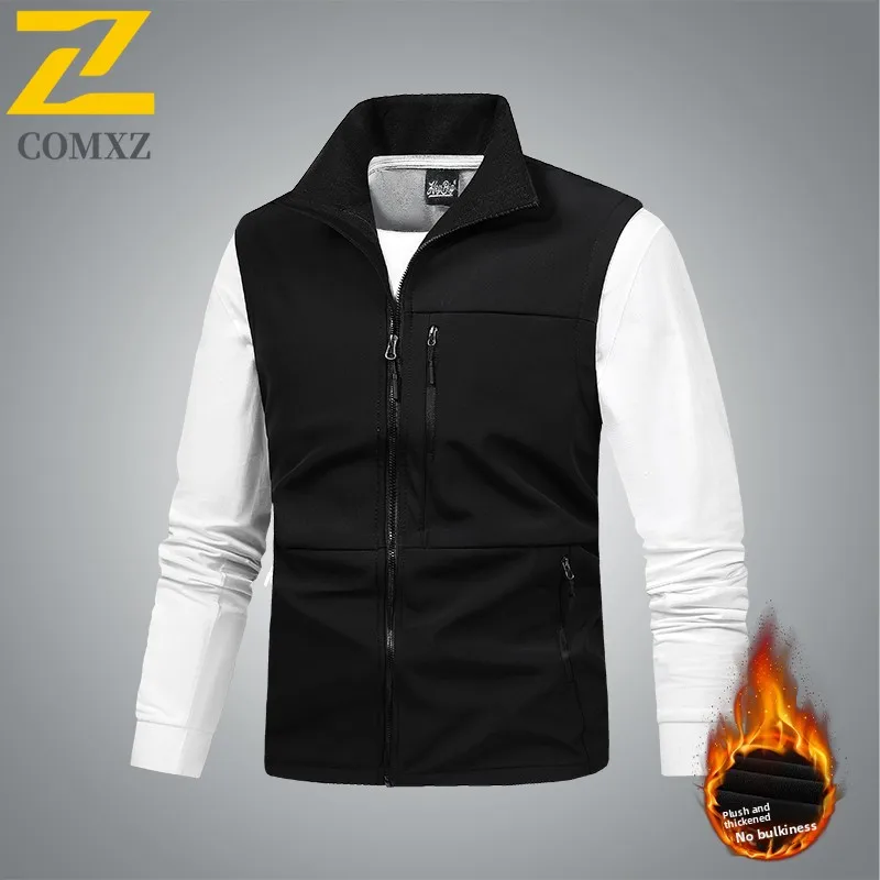 COMXZ New Softshell Vest  Autumn Winter Fleece Snow Skiing Jacket Men Plus Size Thermal Workwear Techwear Windproof Vests