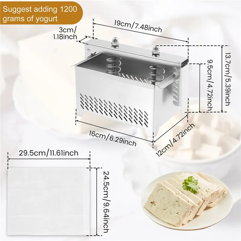 أداة صنع الجبن ABKW-Tofu من الفولاذ المقاوم للصدأ مع قماش مرشح-فاصل مصل اللبن وصانع بانير لقالب المطبخ DIY