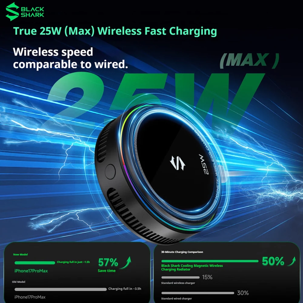 Original BLACK SHARK 25W MAX Magnetic Wireless Charger 2-IN-1 Mobile Phone Cooler AI Temperature Control Radiator latest version