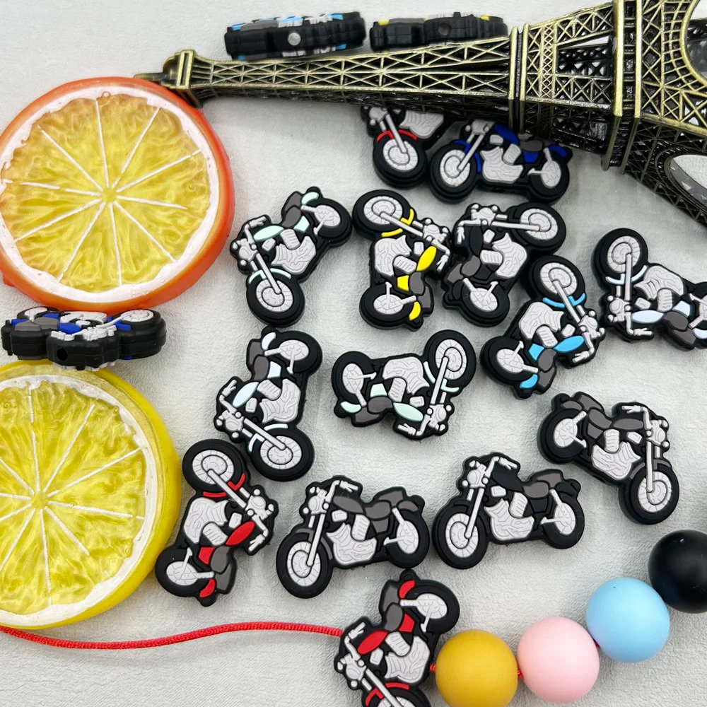 10PCS New Silicone Motorcycle Baby Beads Teether Beads Baby Chewing Toys Bead DIY Nipple Chain Jewelry Accessories Kawai Gifts