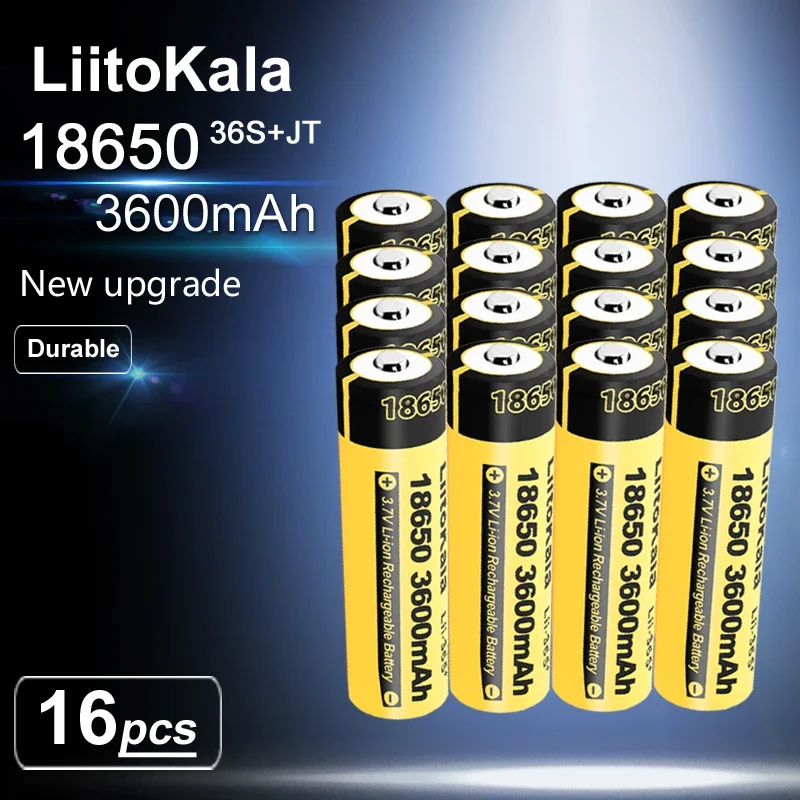 16pcs 100% Original LiitoKala Lii-36S Pointed 3.7V 3600mAh 10A Discharging Rechargeable Batteries For 18650 Battery/UAV