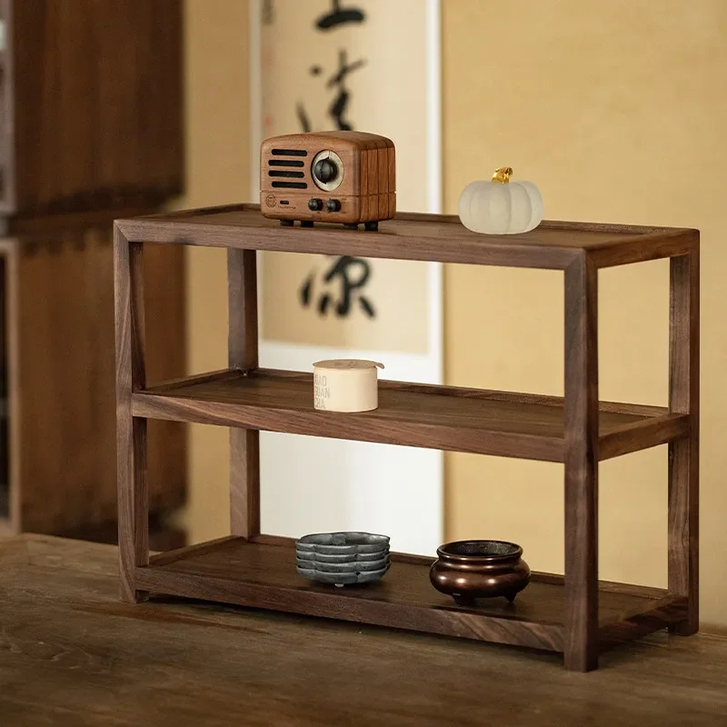 Solid wood desktop storage rack, simple home office coffee corner tea cup set, figure perfume green plant ornament