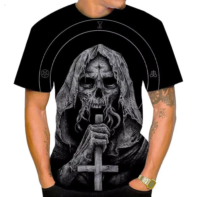 

Newest Summer Men Clothing 3d Print Scary Death T-Shirt, Men Casual Hip Hop Sports T Shirt Men Oversized Short Sleeve T Shirt