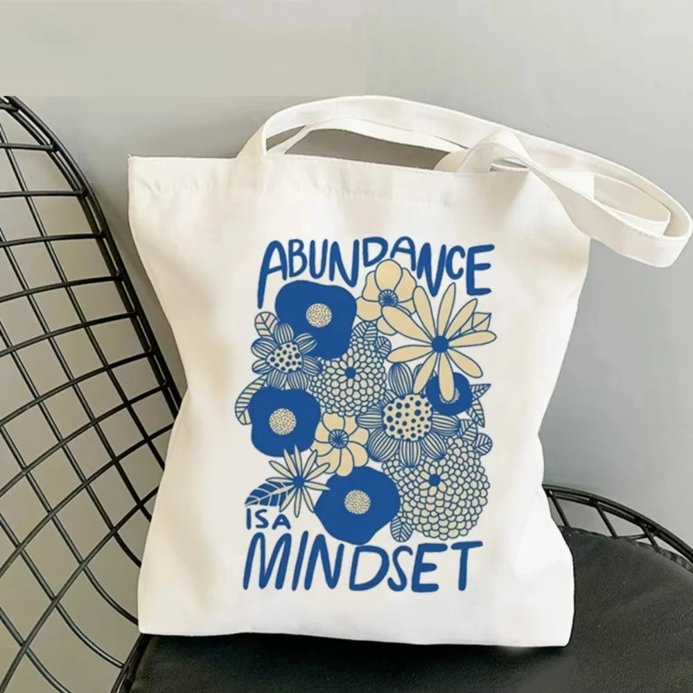 

2026Boho Blue Floral Quote Canvas Tote Bag Eco-Friendly Shoulder Bag for Large capacity and comfort