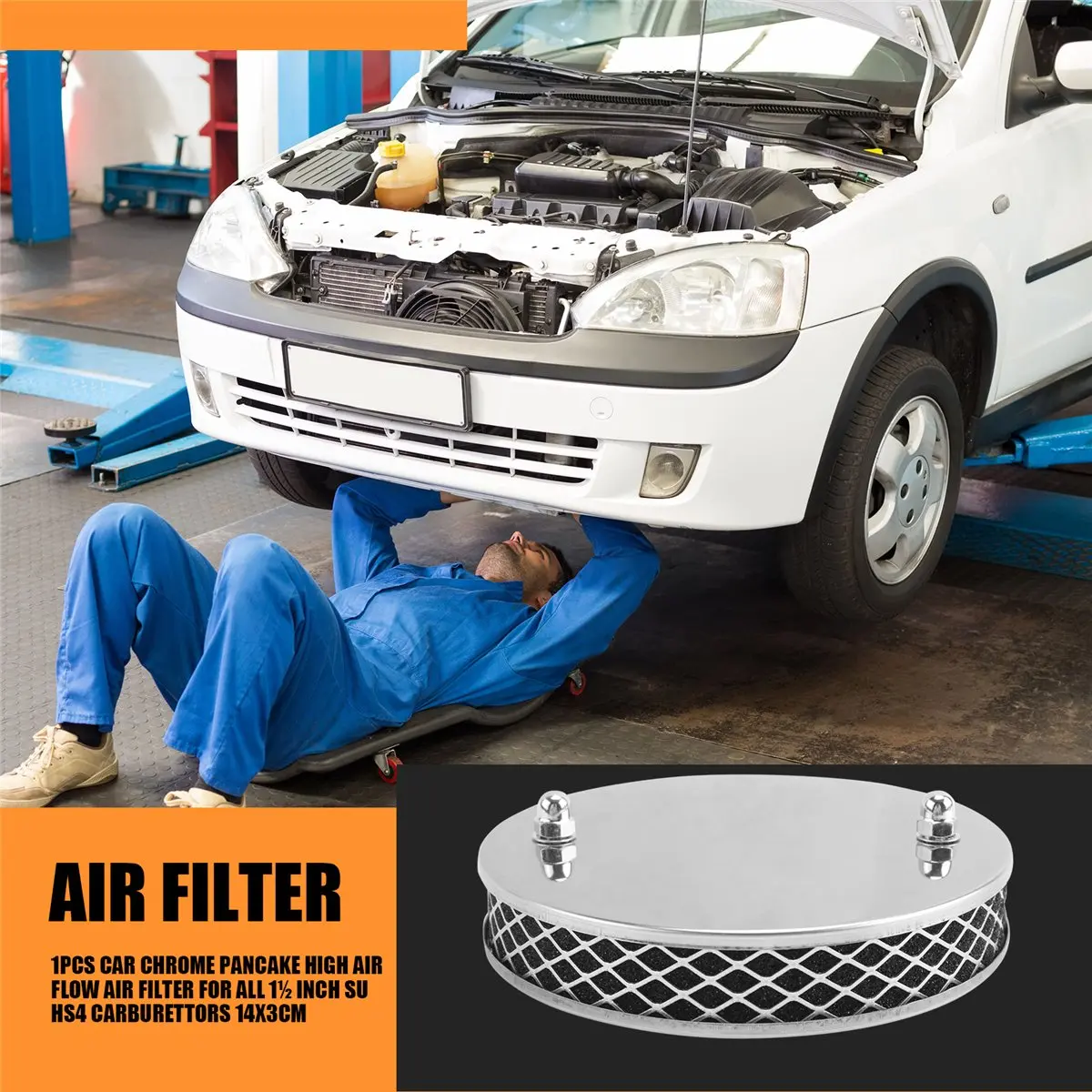 #61L 1PCS Air Flow Air Filter for All 1½ Inch SU HS4 Carburettors 14X3cm,Pancake Flow Air Filter,(Metal)