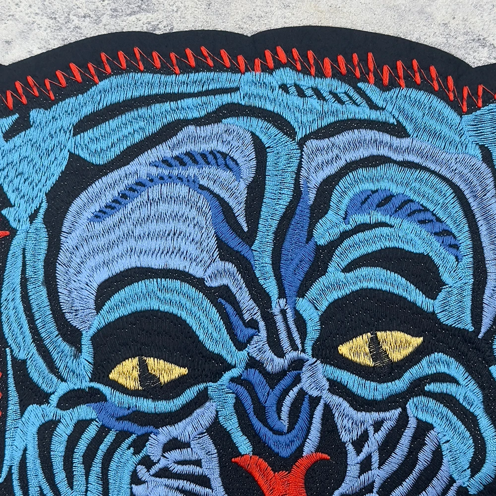 1 Piece Embroidered Blue Tiger Head Punk Rock Style Patches Ironing For Clothing Jacket Coat T-Shirt DIY Decorated Applique