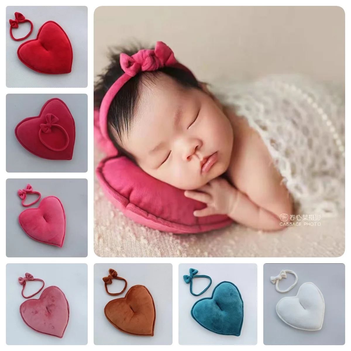 Childrens newborn photography prop heartshaped posture pillow set headband newborn prop love 촬영소품  신생아사진소품