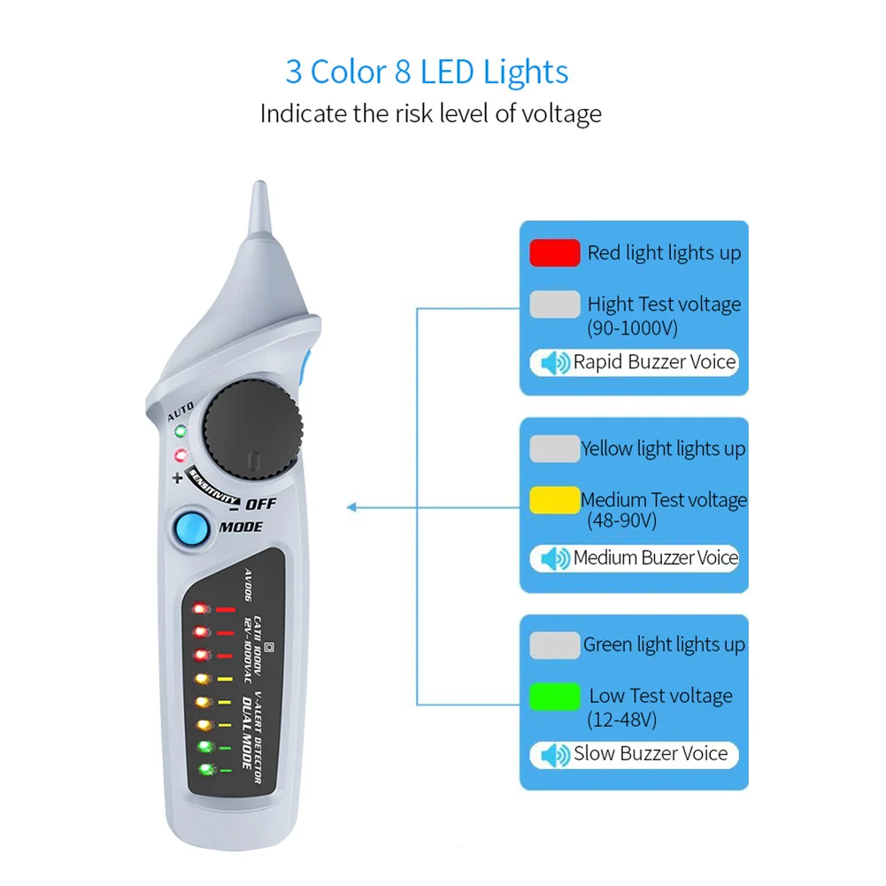 AVD06 Electrical Tester Non Contact for AC Voltage Detection in Residential Commercial Wiring 12V-1000V Dual Range