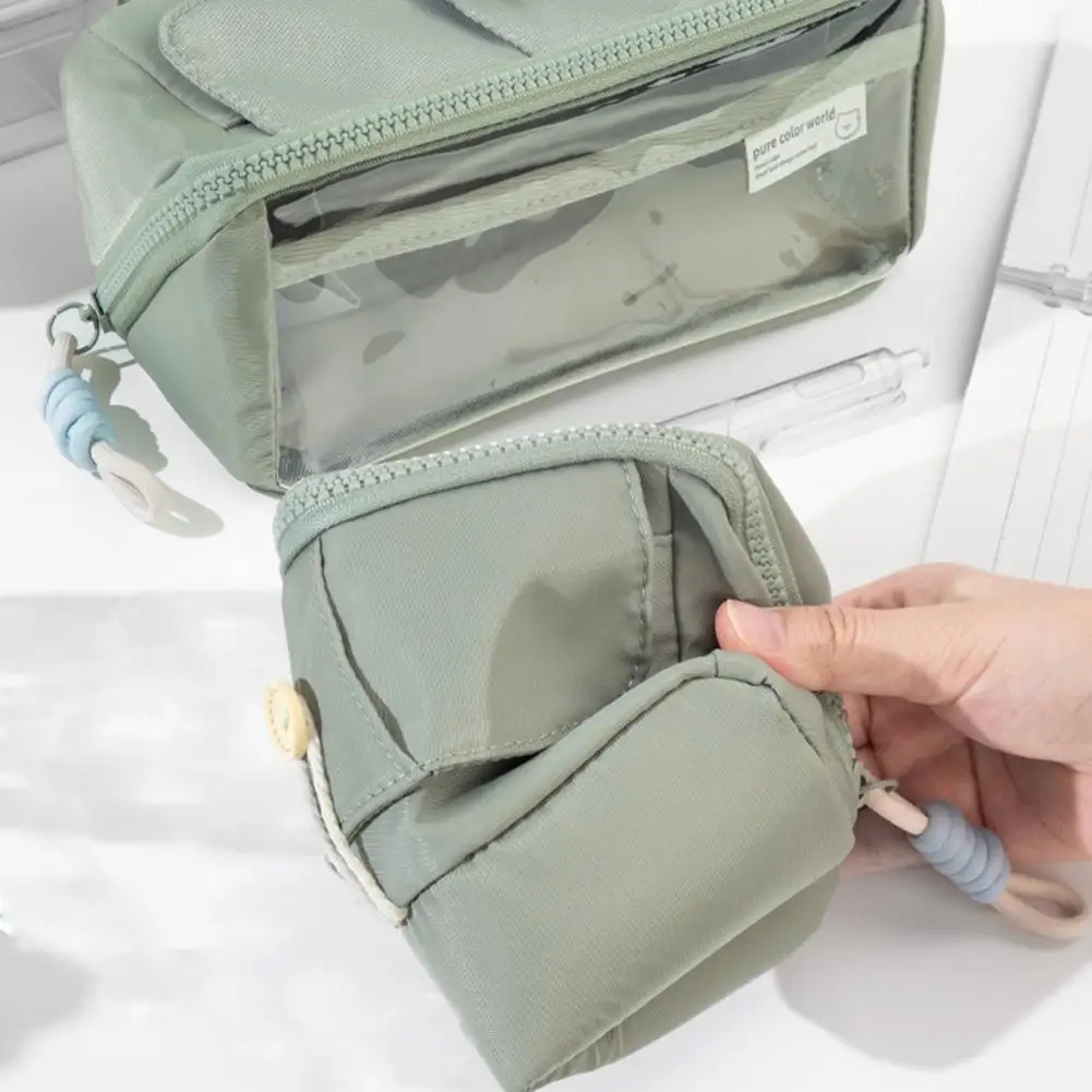 Mesh Pocket Pencil Bag Durable Versatile 3-layer Transparent Pencil Case Capacity Stationery Organizer for School Supplies Pen